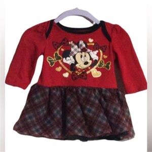 DISNEY BABY Red And Black MINNIE MOUSE Holiday Dress With PLAID Skirt